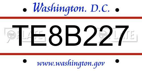 TE8B227 District Of Columbia License Plate