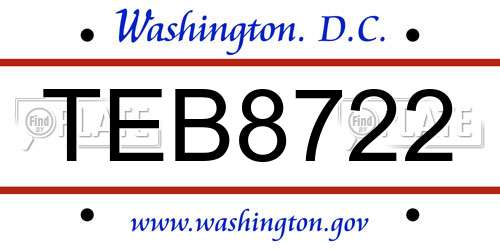 TEB8722 District Of Columbia License Plate