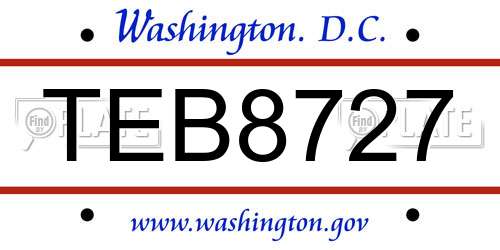 TEB8727 District Of Columbia License Plate