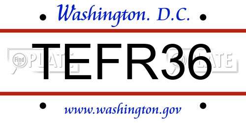 TEFR36 District Of Columbia License Plate