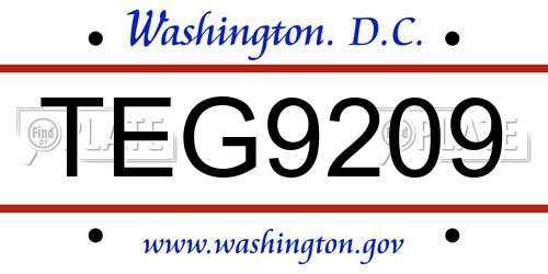 TEG9209 District Of Columbia License Plate