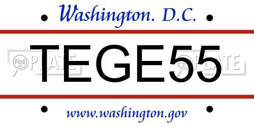 TEGE55 District Of Columbia License Plate