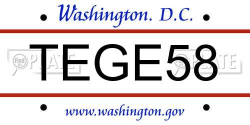 TEGE58 District Of Columbia License Plate