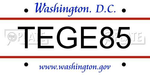 TEGE85 District Of Columbia License Plate