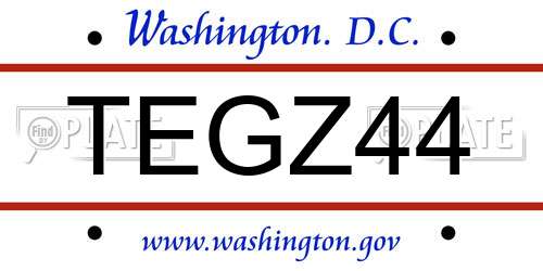 TEGZ44 District Of Columbia License Plate