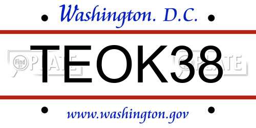 TEOK38 District Of Columbia License Plate