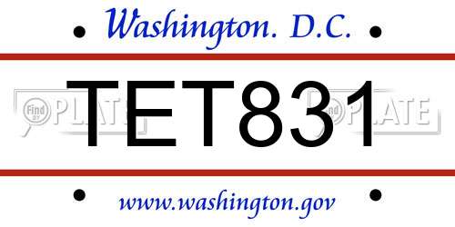 TET831 District Of Columbia License Plate