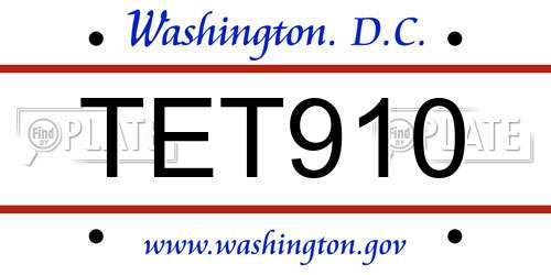 TET910 District Of Columbia License Plate