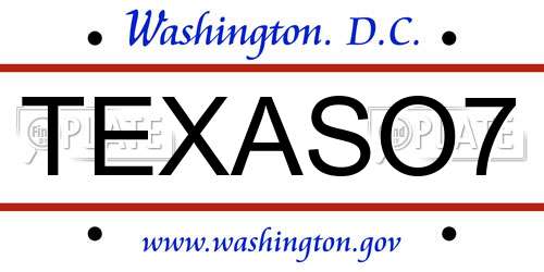 TEXASO7 District Of Columbia License Plate
