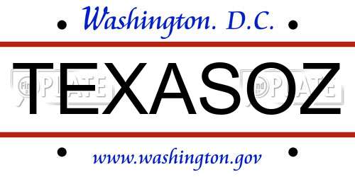TEXASOZ District Of Columbia License Plate