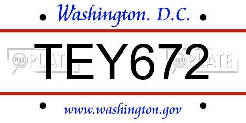 TEY672 District Of Columbia License Plate