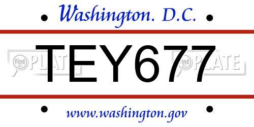TEY677 District Of Columbia License Plate