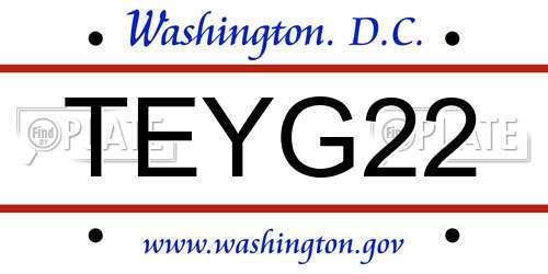 TEYG22 District Of Columbia License Plate