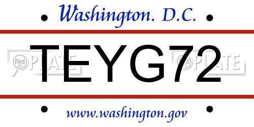 TEYG72 District Of Columbia License Plate