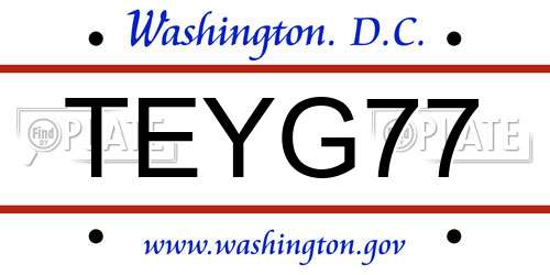 TEYG77 District Of Columbia License Plate