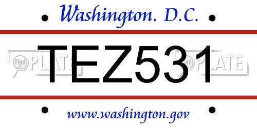 TEZ531 District Of Columbia License Plate