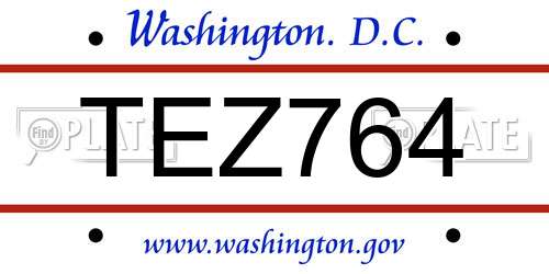 TEZ764 District Of Columbia License Plate