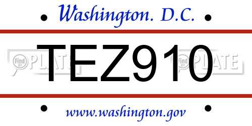 TEZ910 District Of Columbia License Plate