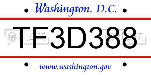 TF3D388 District Of Columbia License Plate