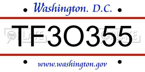 TF3O355 District Of Columbia License Plate