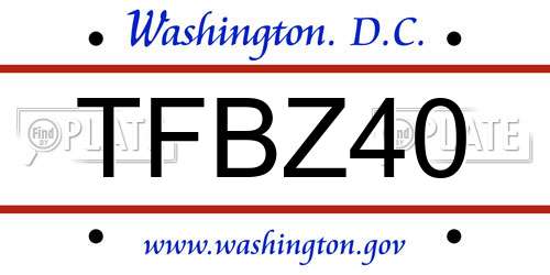 TFBZ40 District Of Columbia License Plate
