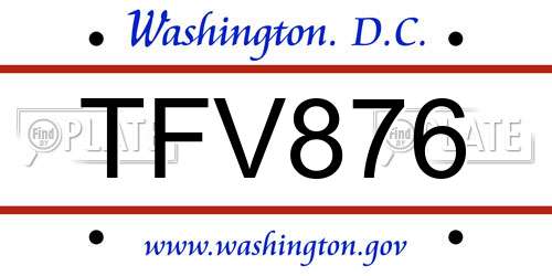 TFV876 District Of Columbia License Plate