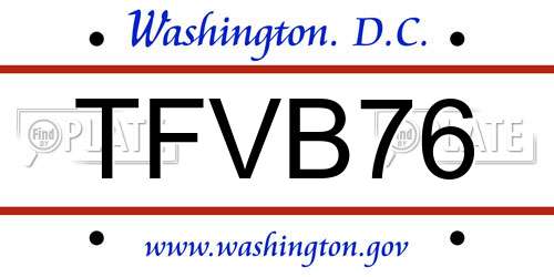 TFVB76 District Of Columbia License Plate