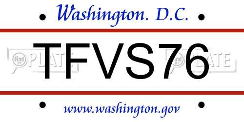 TFVS76 District Of Columbia License Plate