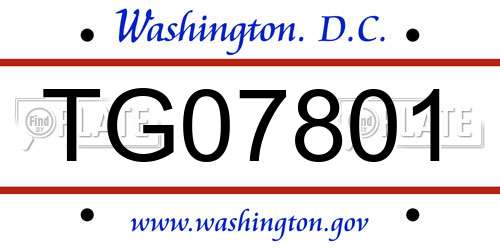 TG07801 District Of Columbia License Plate