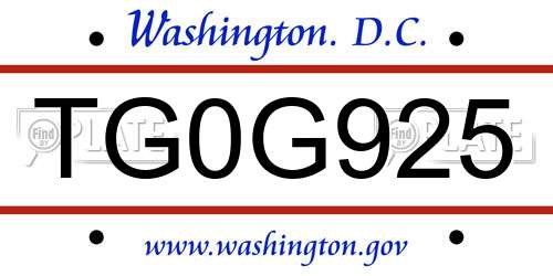 TG0G925 District Of Columbia License Plate