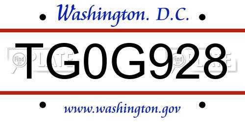TG0G928 District Of Columbia License Plate