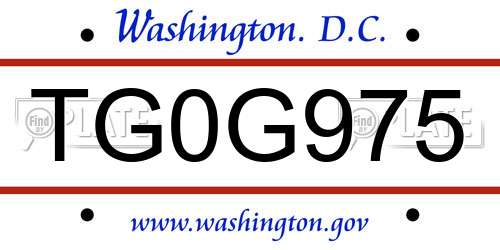 TG0G975 District Of Columbia License Plate