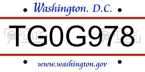 TG0G978 District Of Columbia License Plate