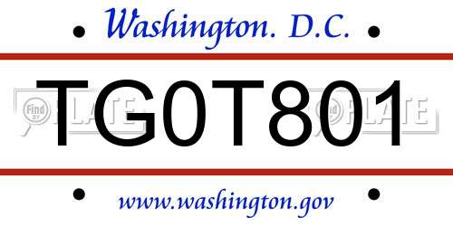 TG0T801 District Of Columbia License Plate