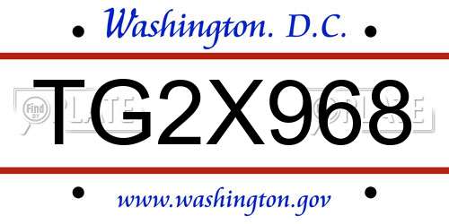 TG2X968 District Of Columbia License Plate