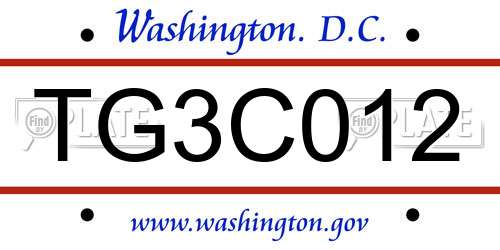 TG3C012 District Of Columbia License Plate