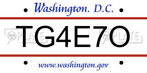 TG4E7O District Of Columbia License Plate
