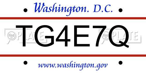 TG4E7Q District Of Columbia License Plate