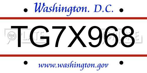 TG7X968 District Of Columbia License Plate