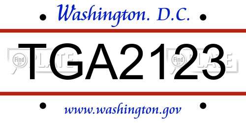 TGA2123 District Of Columbia License Plate