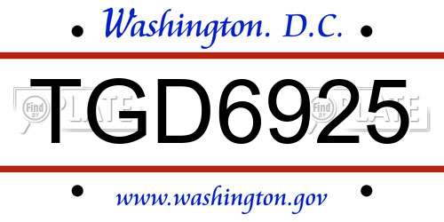 TGD6925 District Of Columbia License Plate
