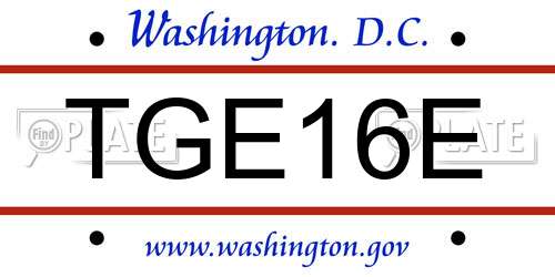 TGE16E District Of Columbia License Plate