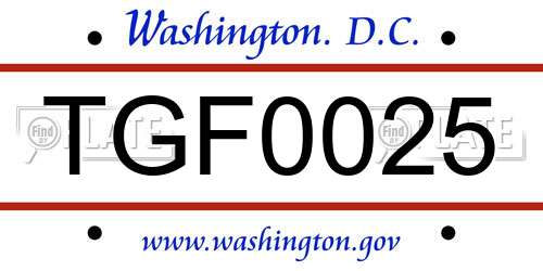 TGF0025 District Of Columbia License Plate