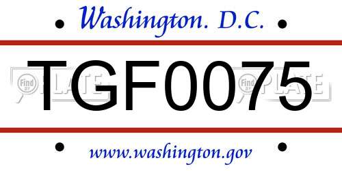 TGF0075 District Of Columbia License Plate