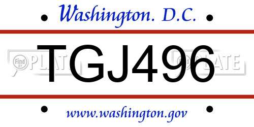 TGJ496 District Of Columbia License Plate