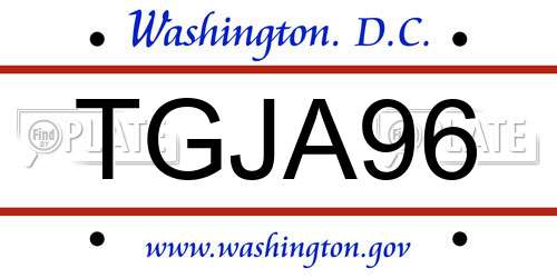 TGJA96 District Of Columbia License Plate