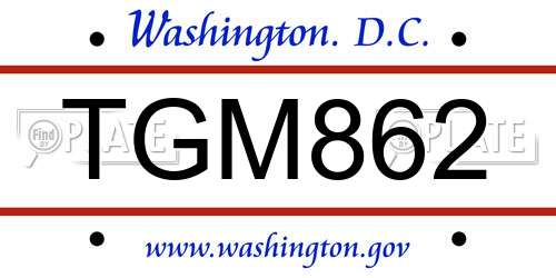 TGM862 District Of Columbia License Plate