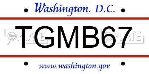 TGMB67 District Of Columbia License Plate
