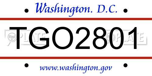 TGO2801 District Of Columbia License Plate