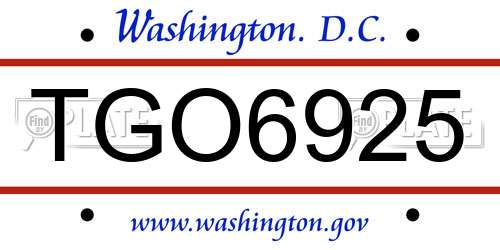 TGO6925 District Of Columbia License Plate